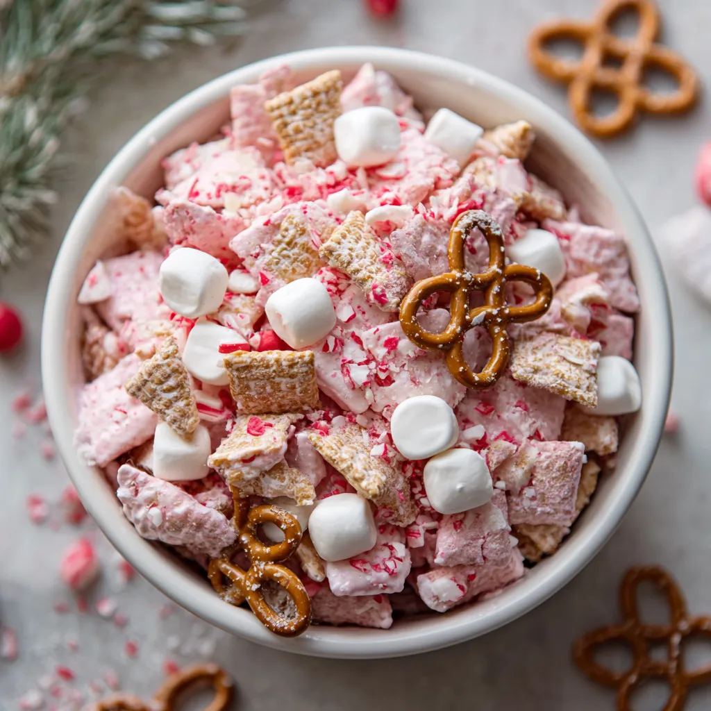 White Chocolate Peppermint Reindeer Chow