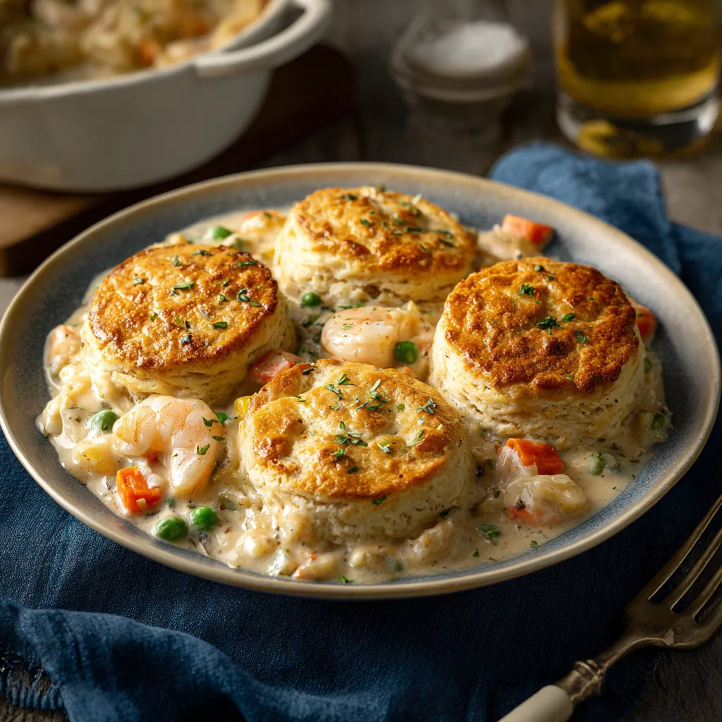 Creamy Seafood Pot Pie with Biscuit Topping