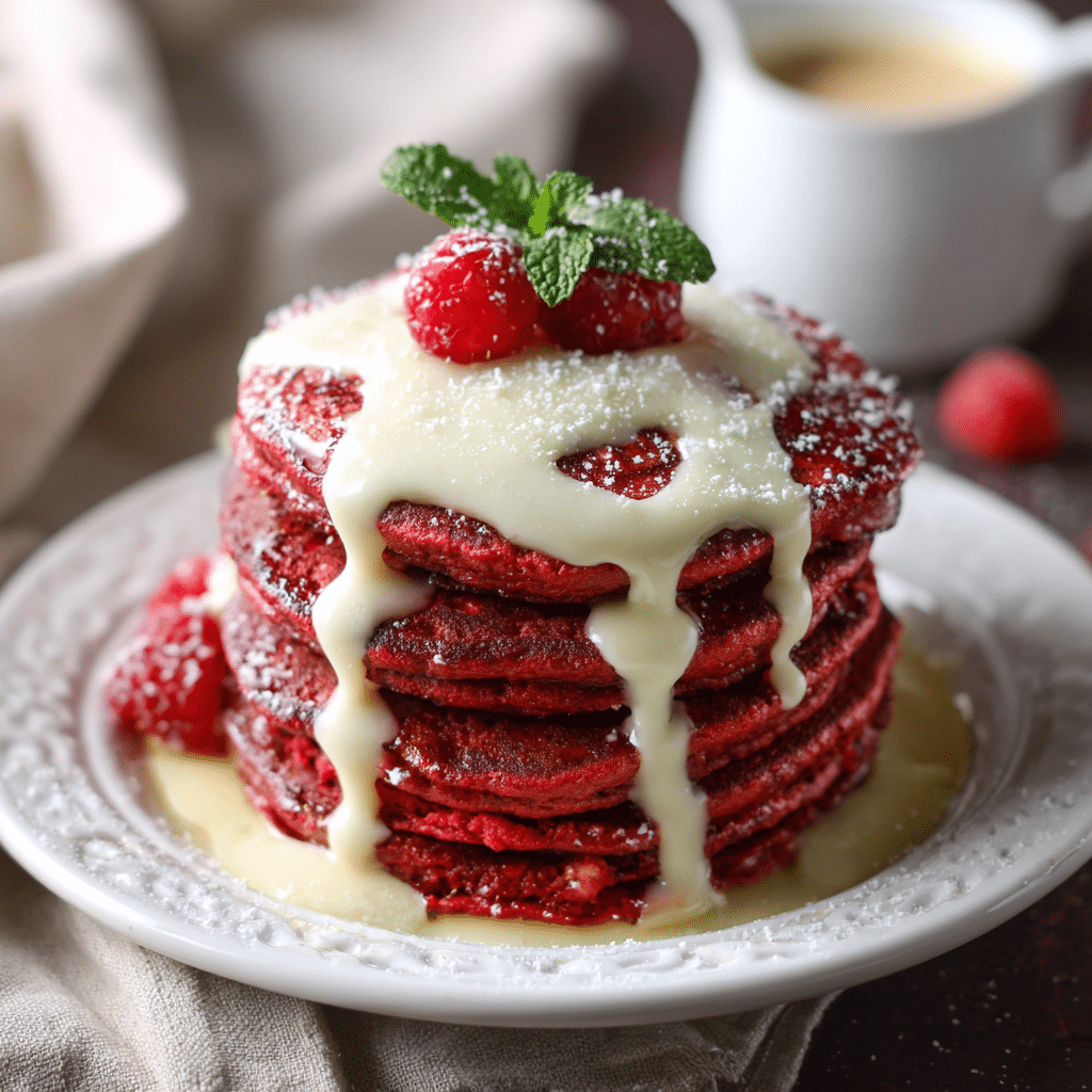 Red Velvet Pancakes with Cream Cheese Glaze