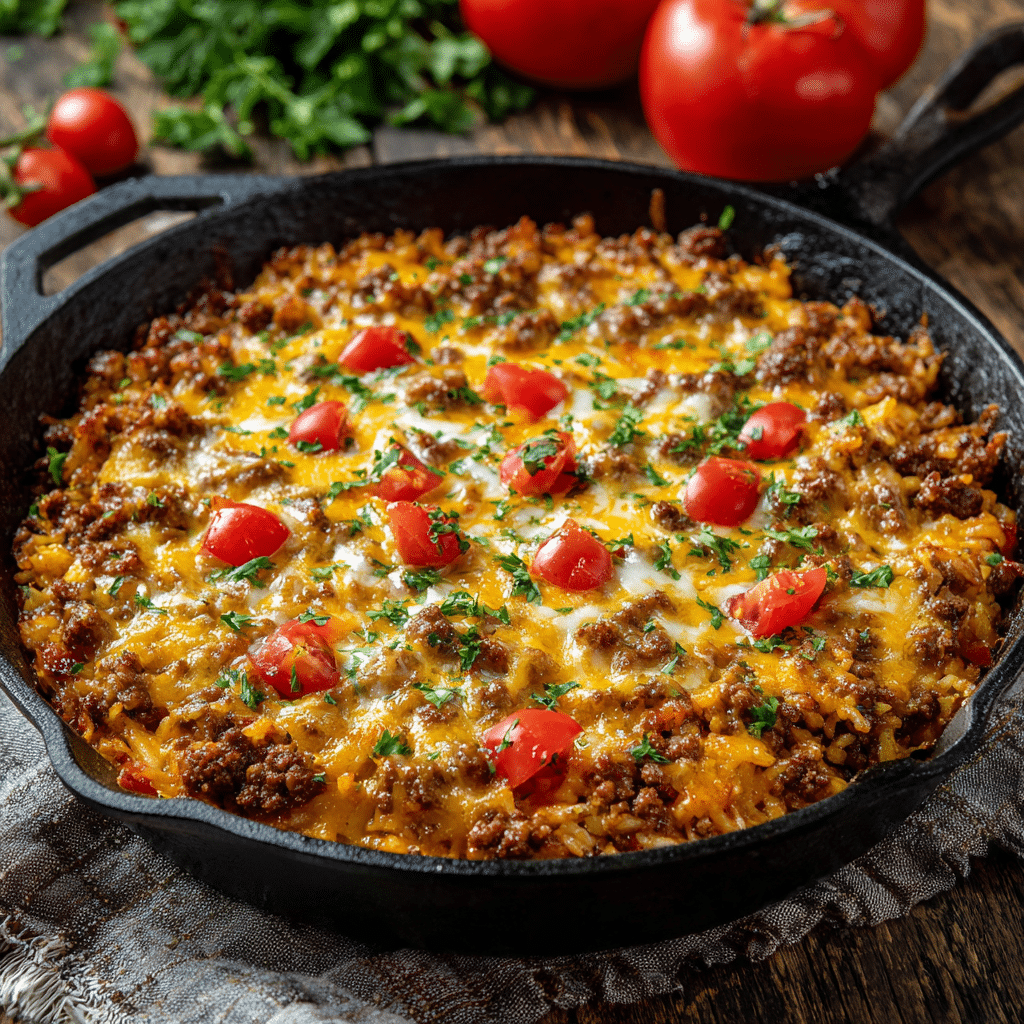 One-Pan Cheesy Ground Beef Skillet