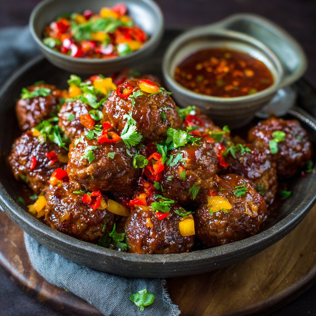 Spicy Hawaiian Meatballs with Sweet Chili Sauce